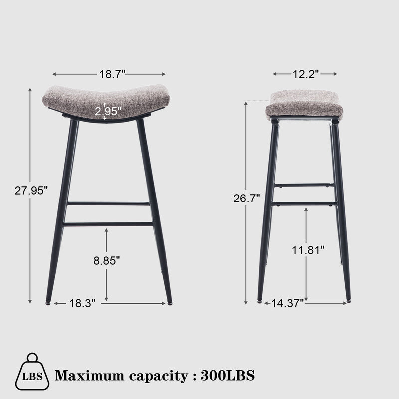 Bar Stools (Set of 2) Armless Counter Low Bar Stools Without Back Modern Linen Fabric Breakfast Stools With Metal Leg And Footrest