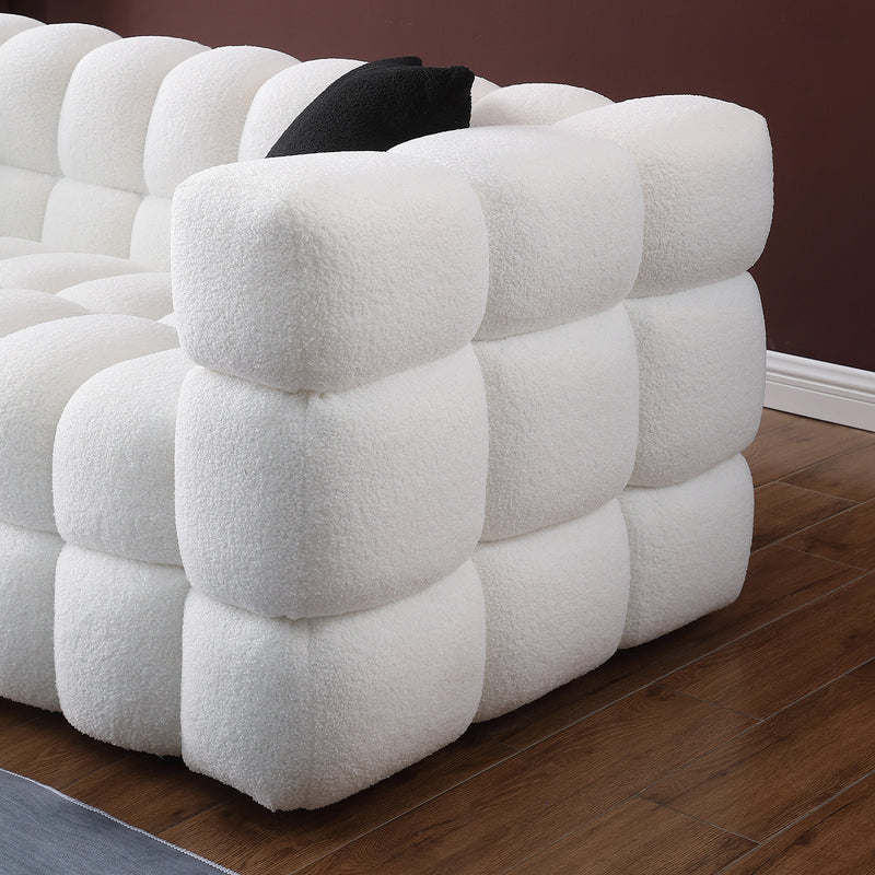 84.3 length ,35.83" deepth ,human body structure for USA people,  marshmallow sofa,boucle sofa ,White color,3 seater