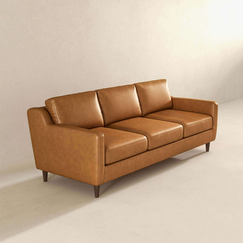 Cooper - Mid-Century Modern Leather Sofa - Light Tan / Tan