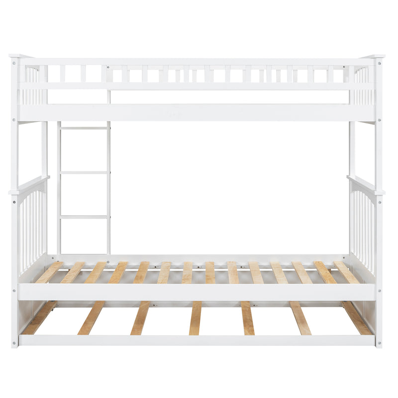 Twin over Twin Bunk Bed with Twin Size Trundle, Convertible Beds, White