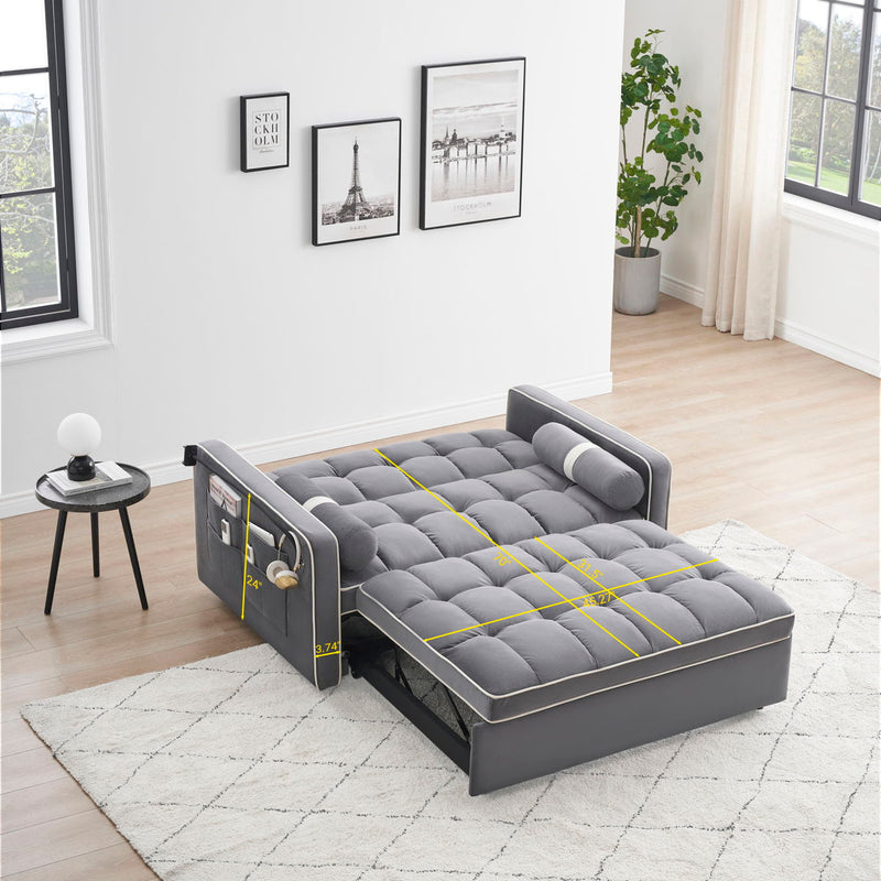 Modern Convertible Sleeper Sofa Couch With Pull Out Bed With Pillows & Side Pockets For Small Space, Living Room