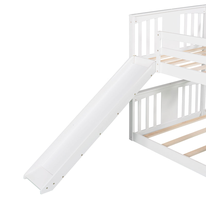 Twin Over Twin Bunk Bed with Slide and Ladder, White (Old SKU：LP000108AAK)