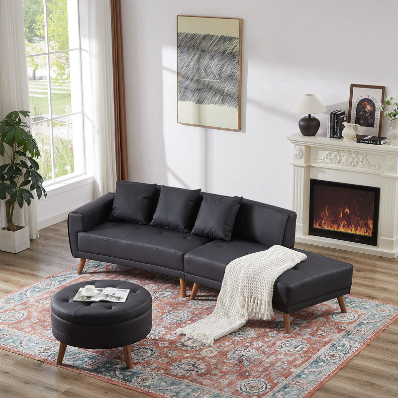 Contemporary Sofa Stylish Sofa Couch With A Round Storage Ottoman And Three Removable Pillows For Living Room