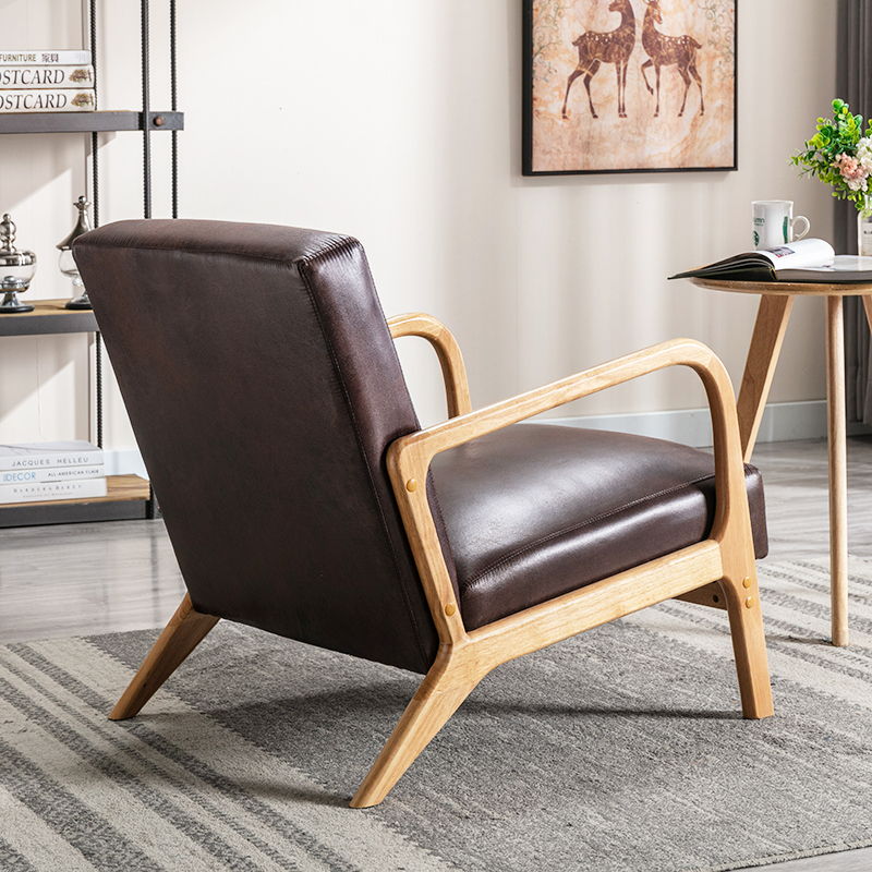 Classic Mid-Century Modern Accent Chairs, Open Framed Armchair With Cushioning Brown - Dark Brown