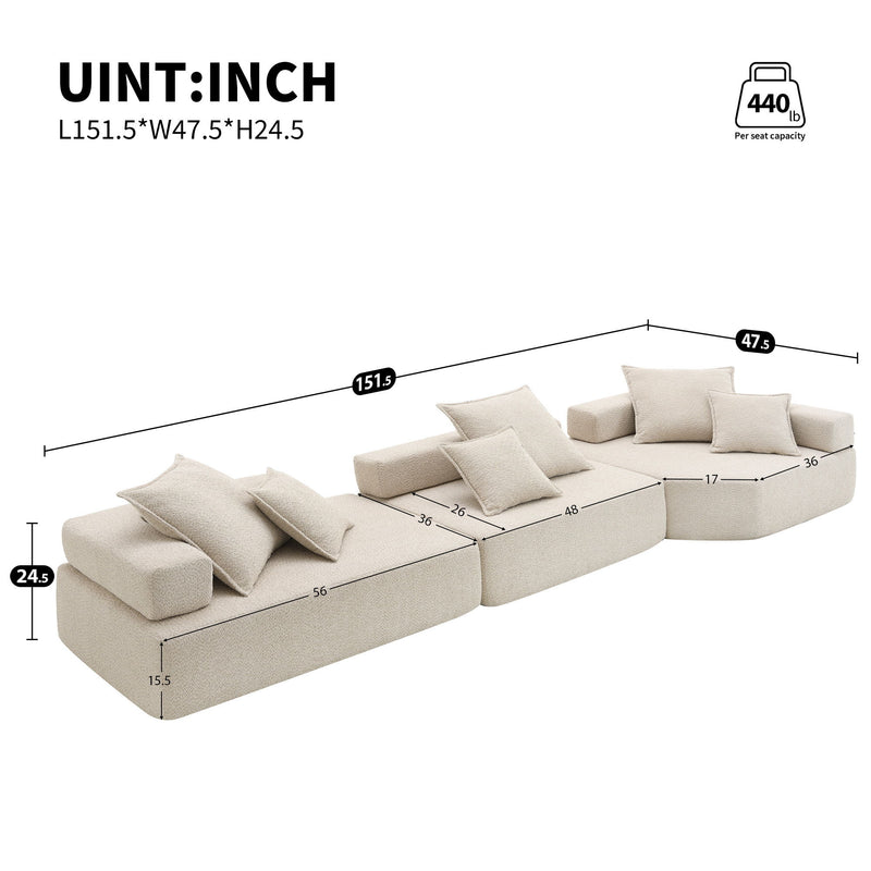 Oversized Modular Sectional Sofa, Luxury Boucle Floor Couch Set, Convertible Sleeper Couch, Spacious Foam-Filled Sofa Bed For Living Room