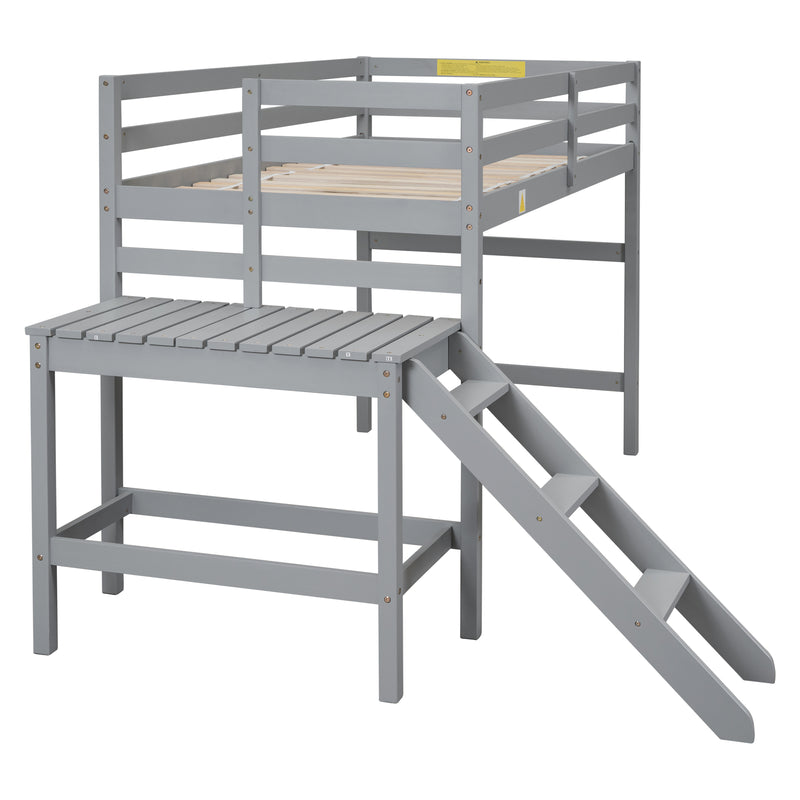 Twin Loft Bed with Platform,ladder,Grey