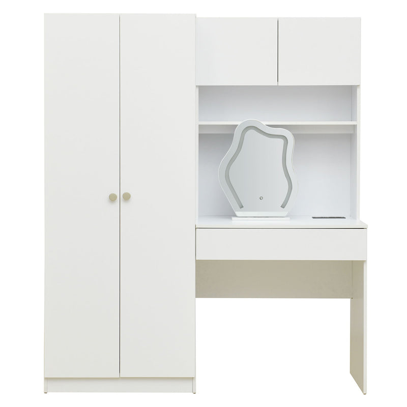 2 Door Storage Vanity Wardrobe For Bedroom With Makeup Mirror And Drawers - White