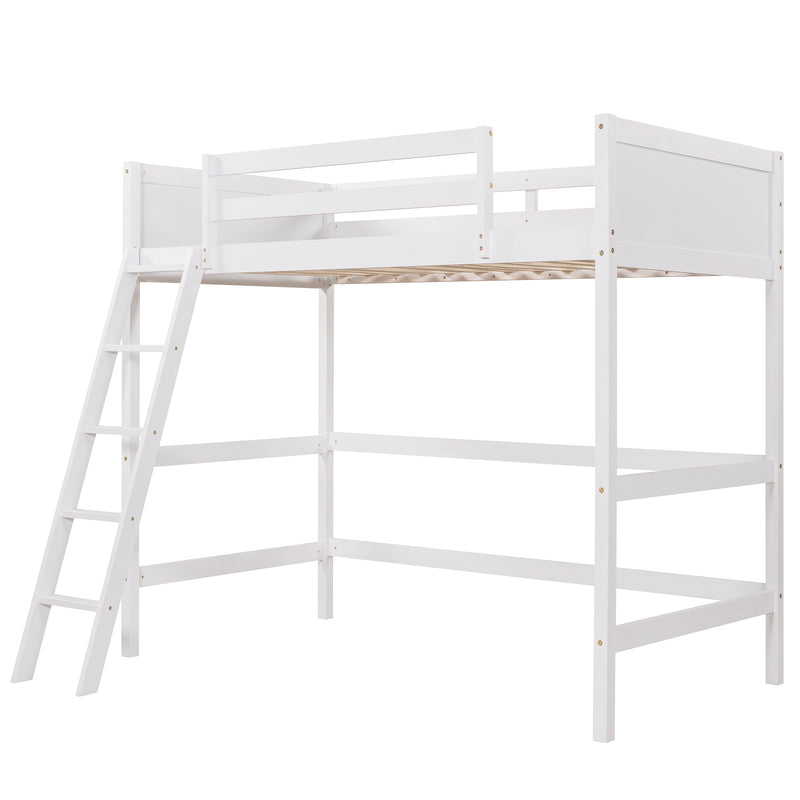 Solid Wood Twin Size Loft Bed with Ladder(White)(OLD SKU: WF191903AAK)