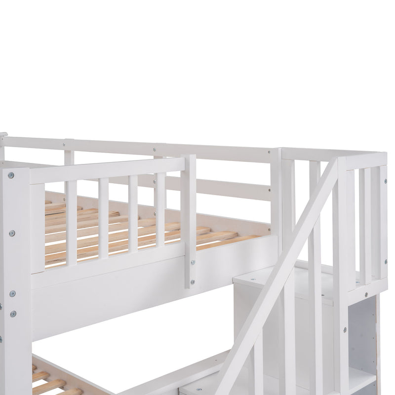 Stairway Twin Over Twin Bunk Bed With Three Drawers For Bedroom, Dorm