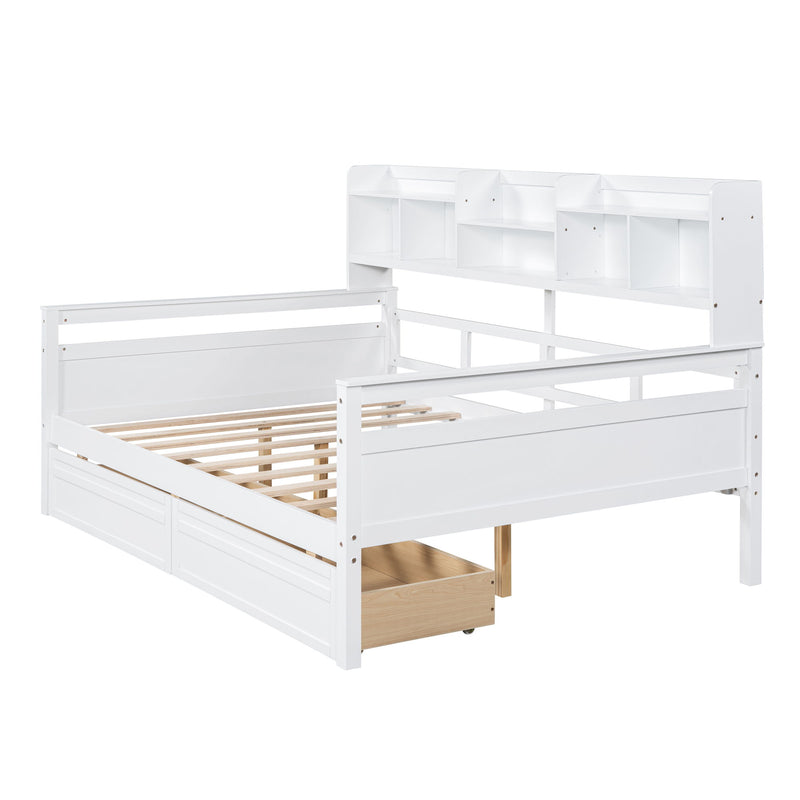 Daybed, Wood Slat Support, With Bedside Shelf And Two Drawers