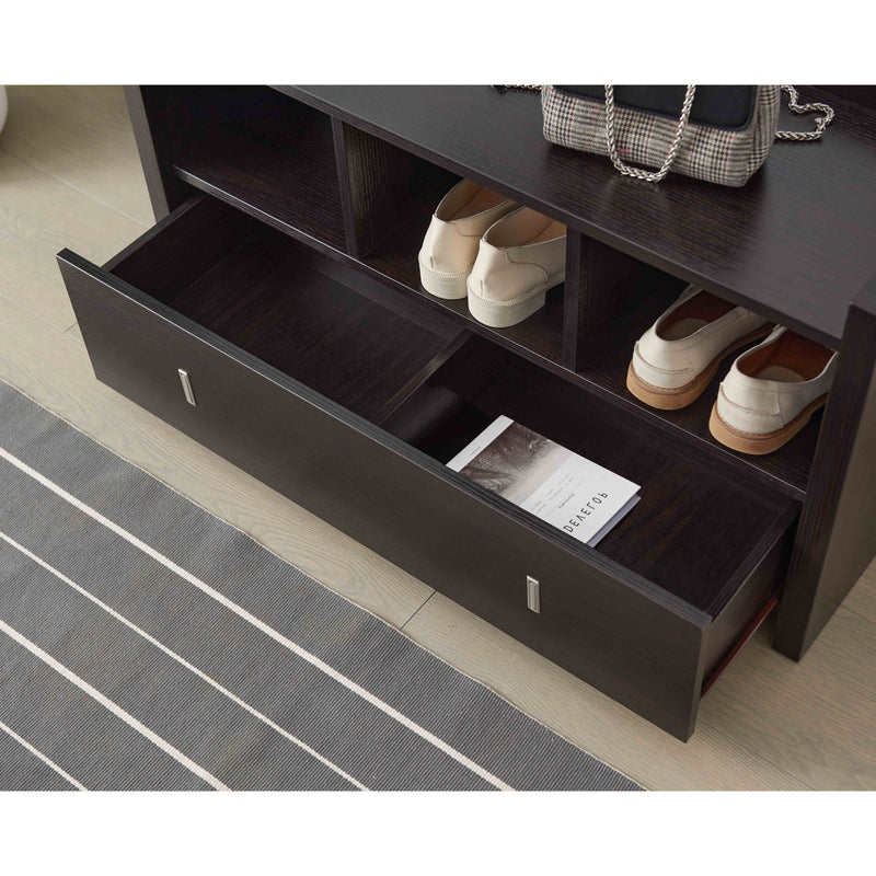 Shoe Entry Bench With Three Shelves, One Drawer With Divided Compartment