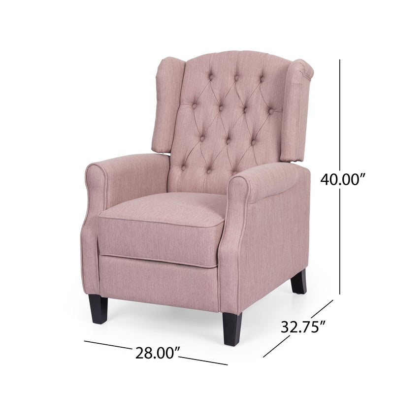 Wide Manual Wing Chair Recliner - Light Pink