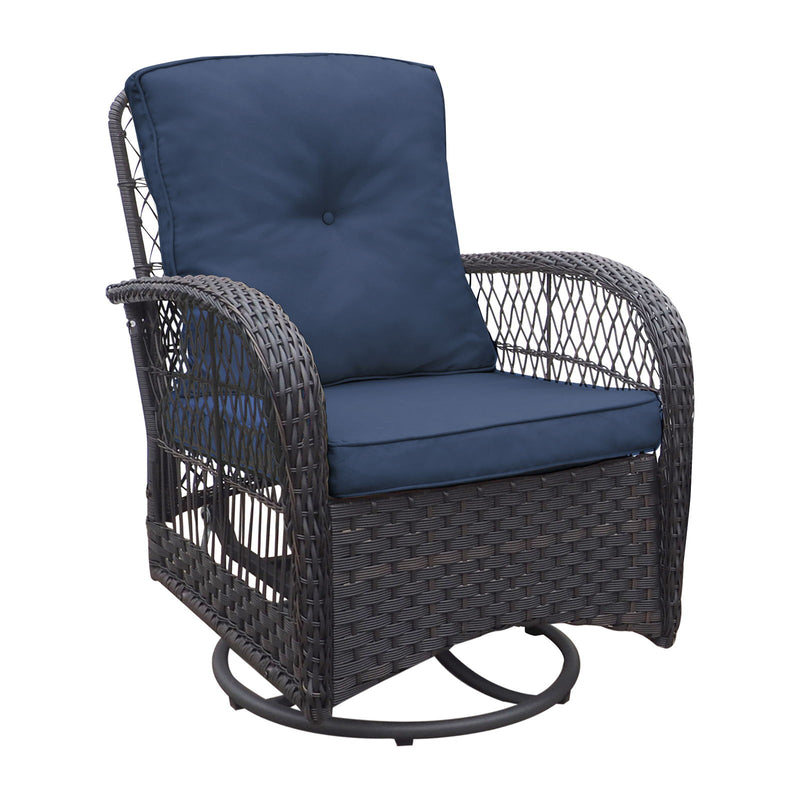 3 Pieces Conversation Set, Outdoor Wicker Rocker Swivel Patio Bistro Set, Rocking Chair With Glass Top Side Table