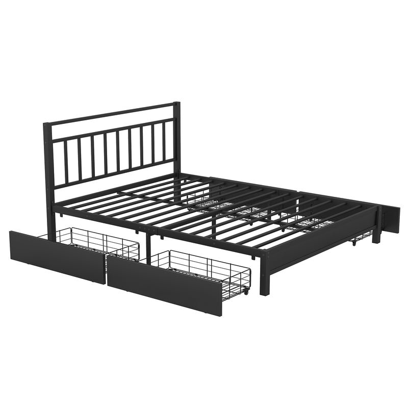 Queen Size Storage Platform Bed with 4 Drawers, Black