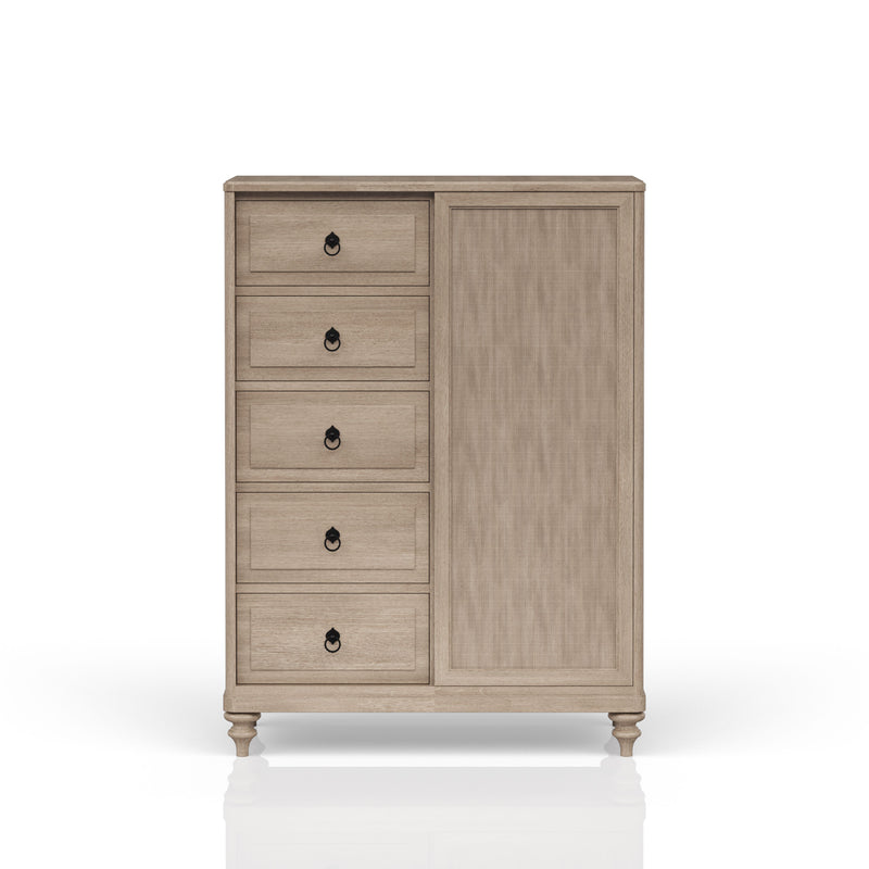 Queen Canopy Bedroom Set With A 2 Drawer Nightstand A Modern Dresser With Poster Mirror And A Door Chest - Sand