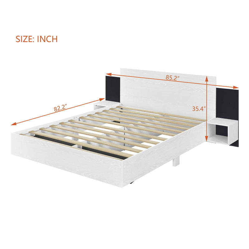 Floating Platform Bed, With LED Lights, Bedside Nightstand