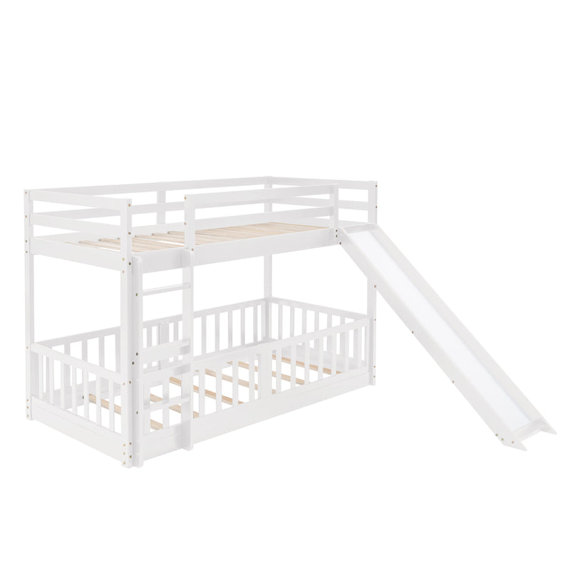 Twin Over Twin Bunk Bed with Slide and Ladder, White(Old SKU:LP000009AAK)