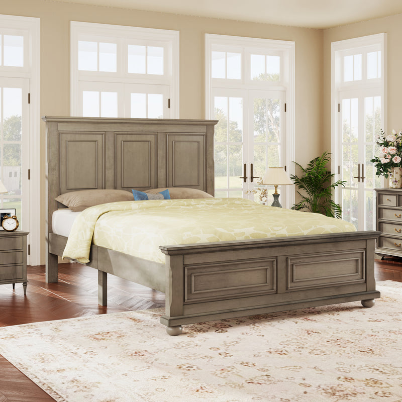 Traditional Town and Country Style Pinewood Vintage Full Bed, Stone