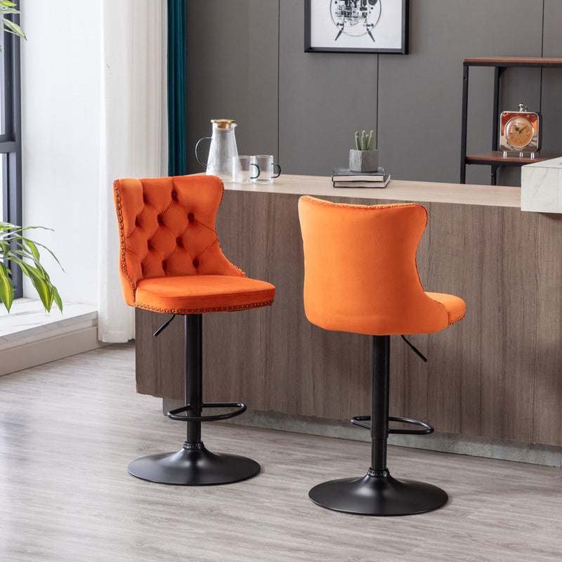 Swivel Velvet Barstools Adjusatble Seat Height, Modern Upholstered Bar Stools With Backs Comfortable Tufted For Home Pub And Kitchen Island (Set of 2)