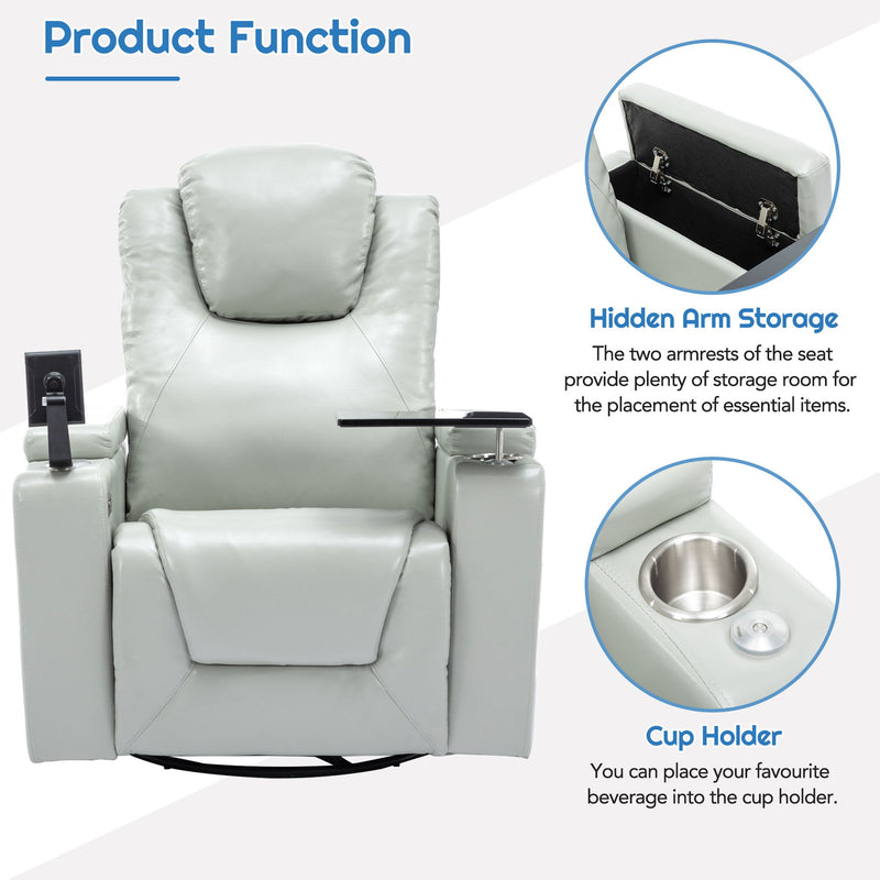 270° Swivel Power Recliner Individual Seat Home Theater Recliner With Surround Sound, Cup Holder, Removable Tray Table, Hidden Arm Storage For Living Room