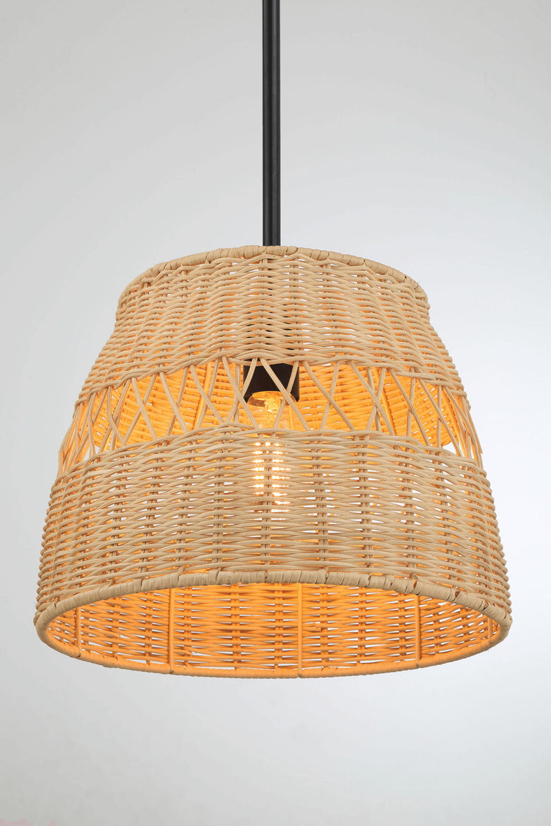 Essence - Single Lights Pendant With Shade - Black / Rattan