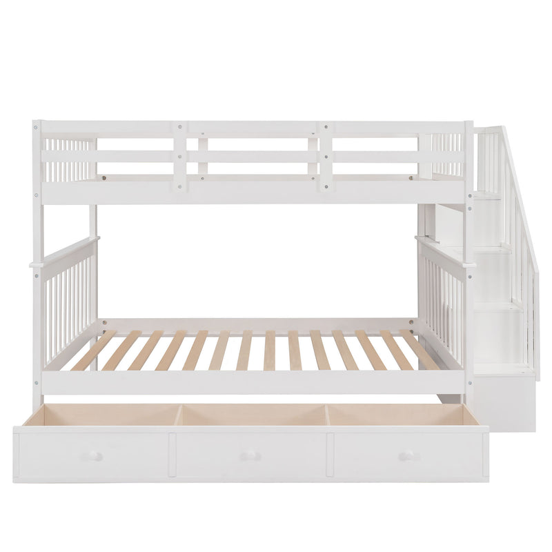 Stairway Full-Over-Full Bunk Bed with Drawer, Storage and Guard Rail for Bedroom, White ( old sku: LP000310AAK )