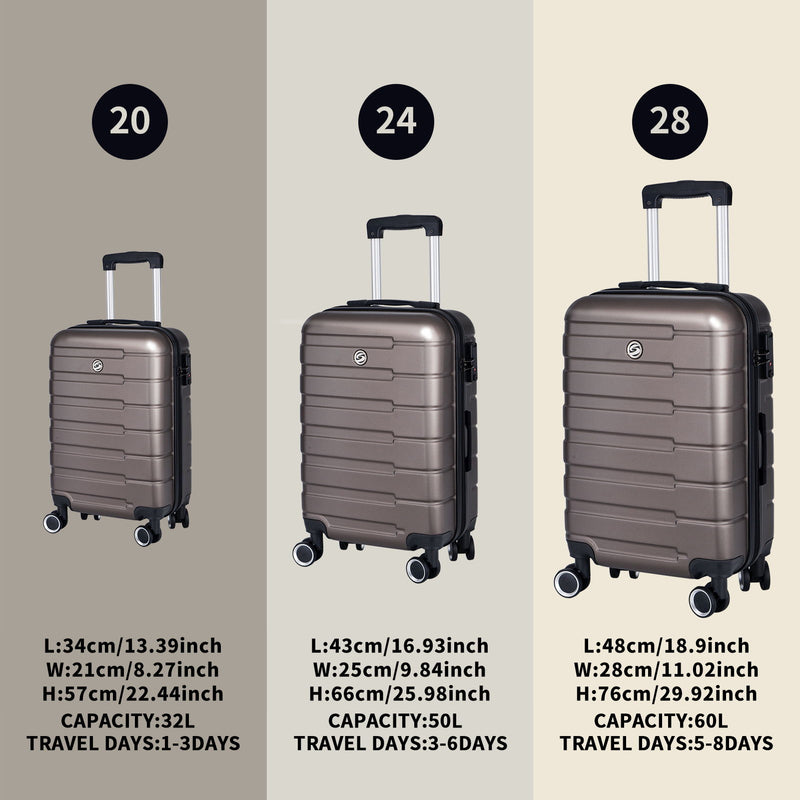 Luggage Suitcase 3 Piece Sets Hardside Carry-On Luggage With Spinner Wheels 20" / 24" / 28"