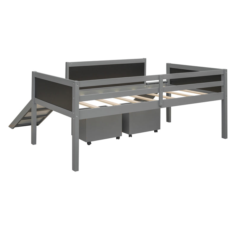 Twin size Loft Bed Wood Bed with Two Storage Boxes - Gray( old sku: LP000075AAE )