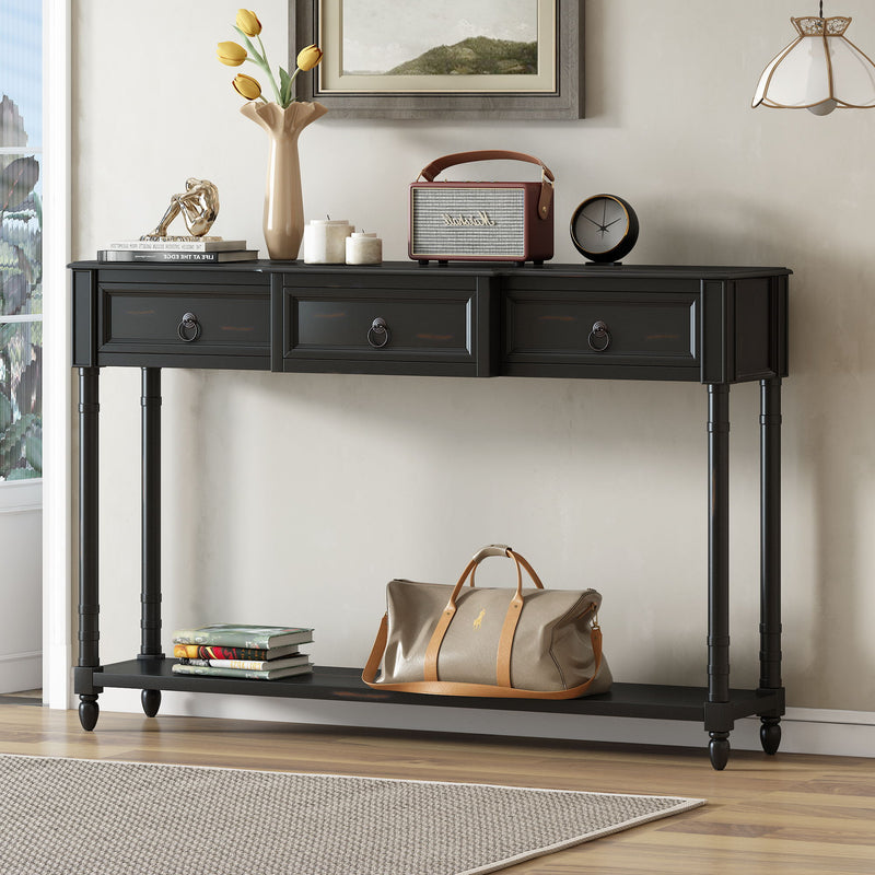 Console Table Sofa Table With Drawers For Entryway With Projecting Drawers And Long Shelf