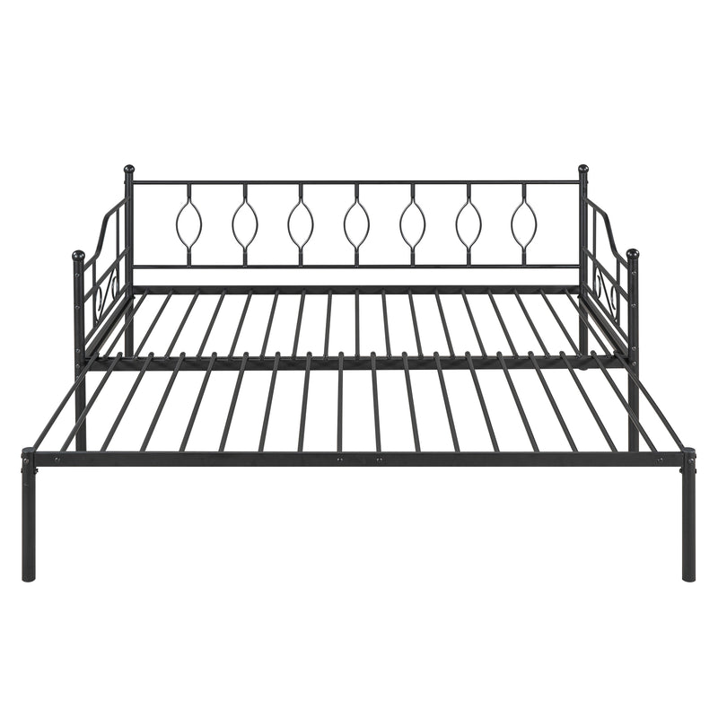 Twin Size Metal Daybed with Trundle, Daybed with Slat No Box required Black