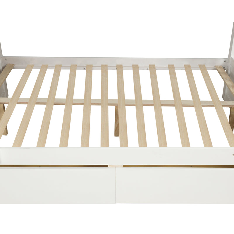 TOPMAX Solid Wood Twin Over Full Bunk Bed with Two Storage Drawers, White