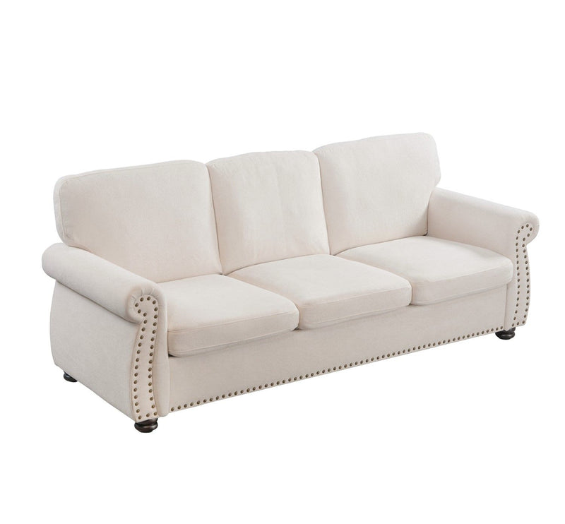 Soft Sofa, Upholstered 3 Seater Couch With High Density Foam, Loose Back Cushions And Turned Legs