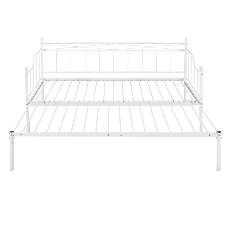 Twin Size Metal Daybed with Trundle, Daybed with Slat No Box required White