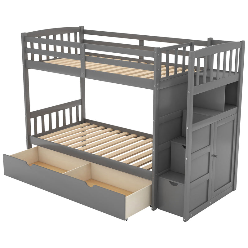 Bunk Bed, Convertible Bottom Bed, Storage Shelves And Drawers