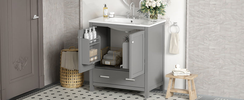 Bathroom Vanity With Single Sink, Combo Cabinet Undermount Sink, Bathroom Storage Cabinet With Two Doors And A Drawer, Soft Closing, Multifunctional Storage, Solid Wood Frame