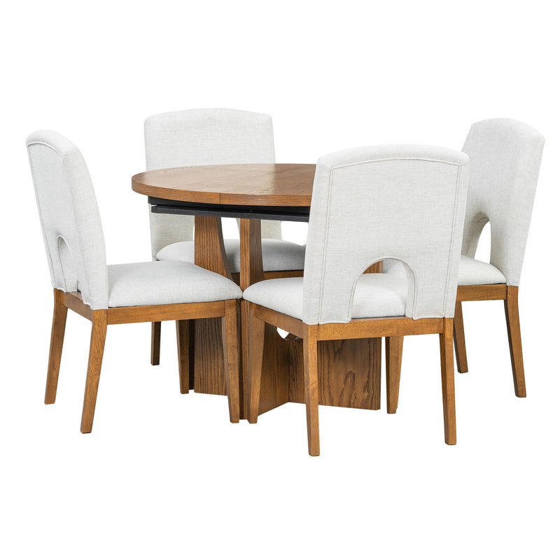 Topmax - 5 Piece Modern Extendable Round Dining Table Set With Removable Leaf For Small Places