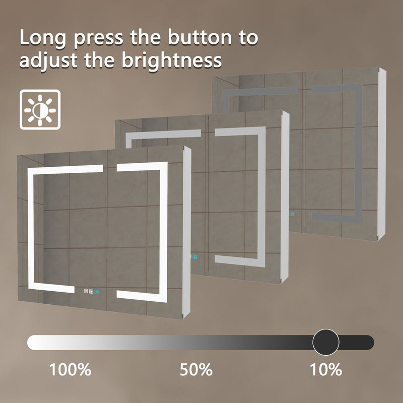 LED Lighted Bathroom Medicine Cabinet With Mirror, Recessed Or Surface LED Medicine Cabinet, Defog, Stepless Dimming, Color Temper Change, Storage Shelves