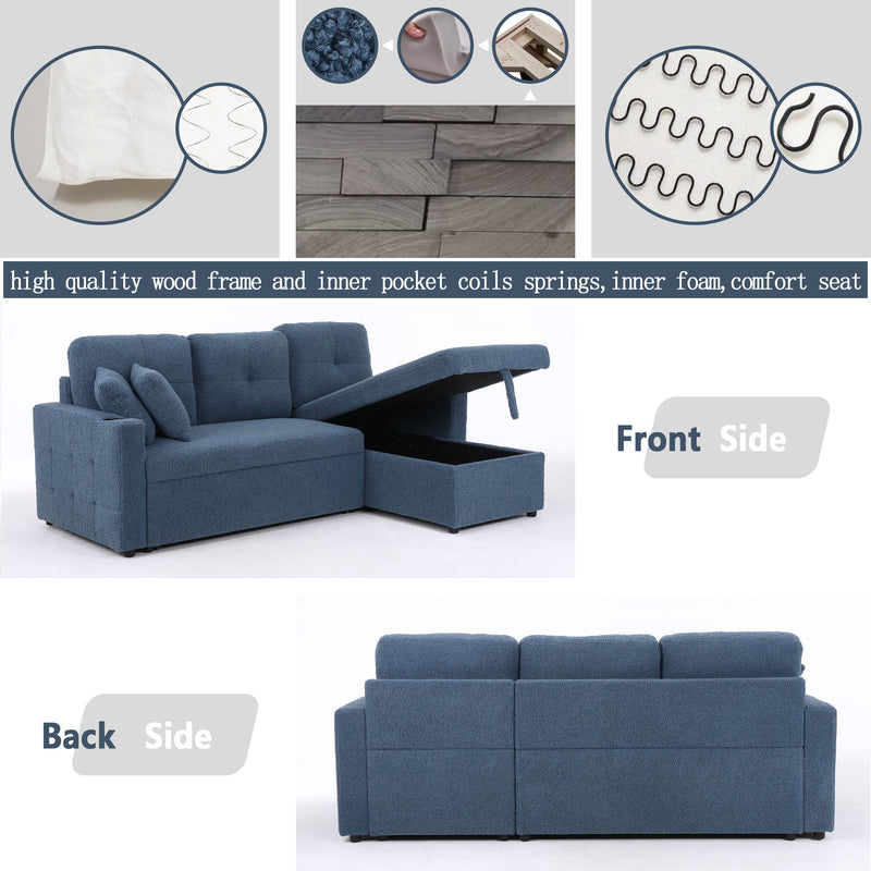 Lambswool - Pull Out Sleeper Sectional Sofa With Storage Chaise