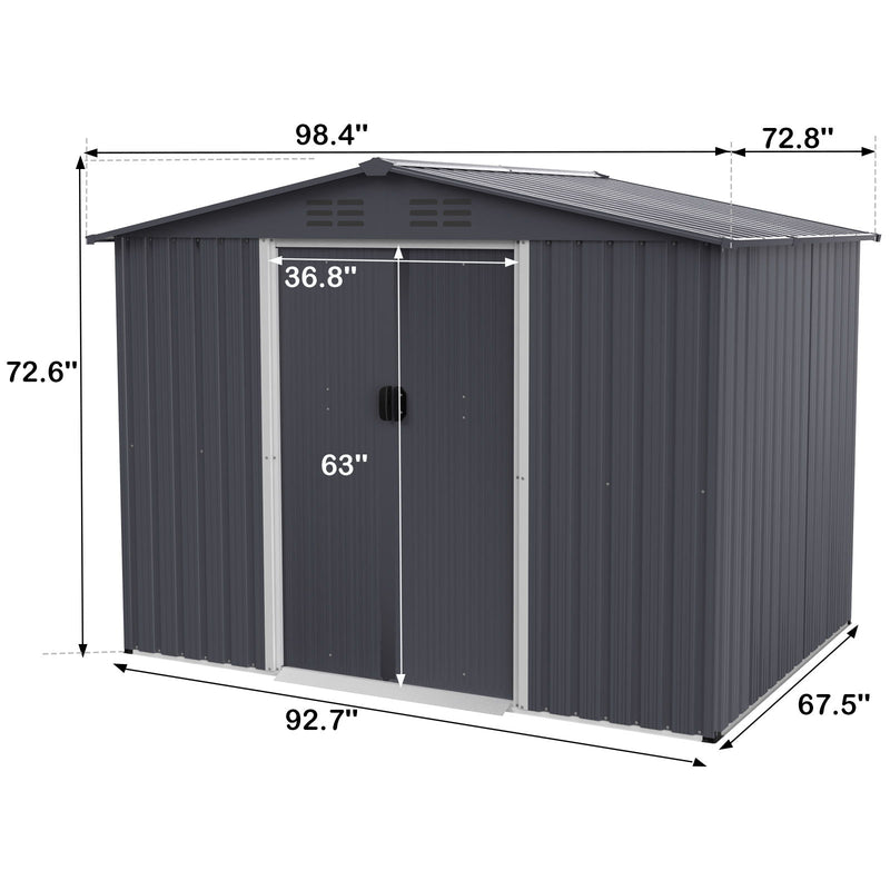 Outdoor Storage Shed 8 x 6 Ft Large Metal Tool Sheds, Heavy Duty Storage House With Sliding Doors With Air Vent For Backyard Patio Lawn To Store Bikes, Tools, Lawnmowers - Dark Gray