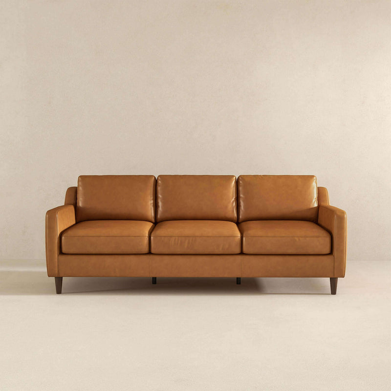 Cooper - Mid-Century Modern Leather Sofa - Light Tan / Tan