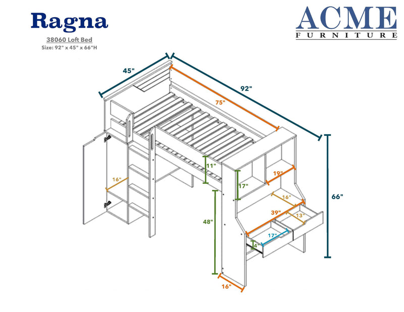 ACME Ragna Loft Bed in White 38060