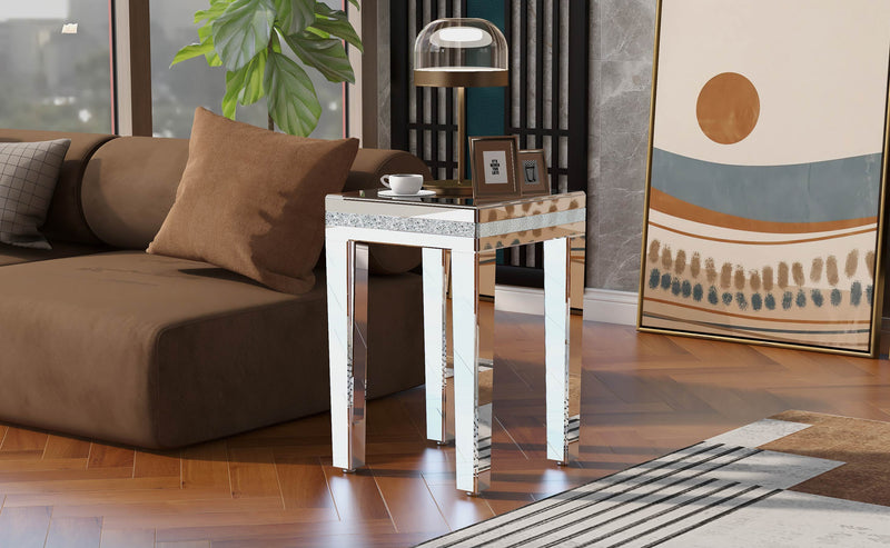 Fashionable Modern Glass MirroredTable With Crystal Design And Adjustable Height Legs