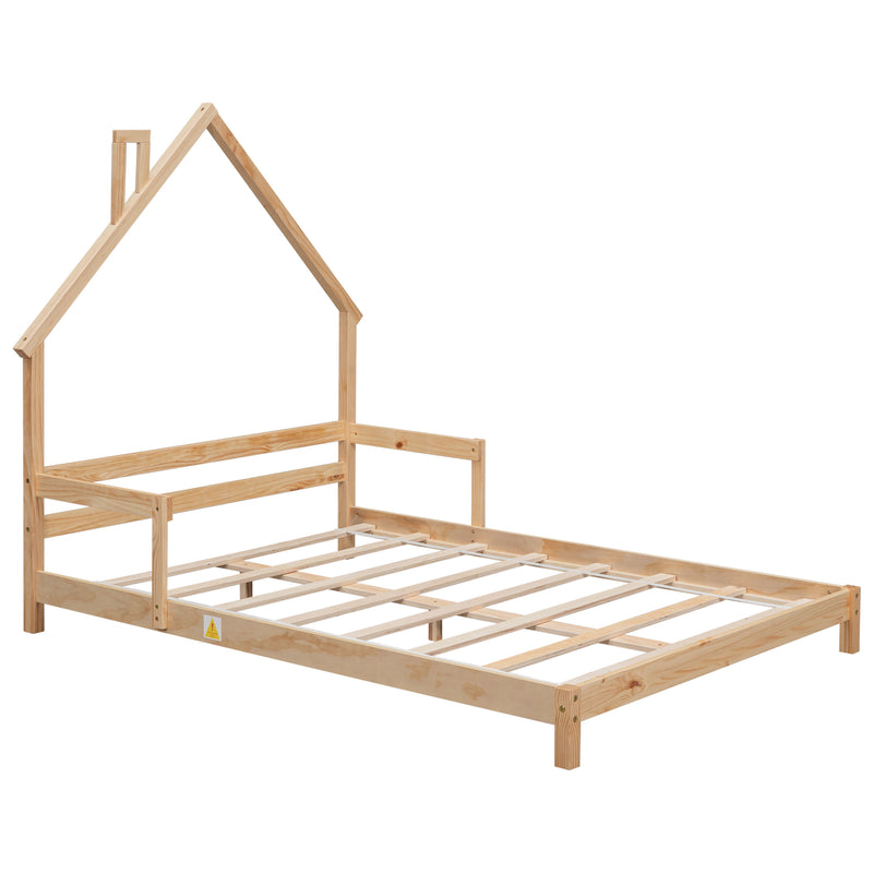 House-Shaped Headboard Bed With Handrails, Slats