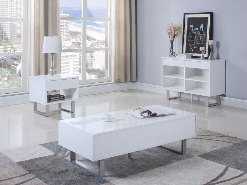 Atchison - 1-Drawer Rectangular End Table - White High Gloss