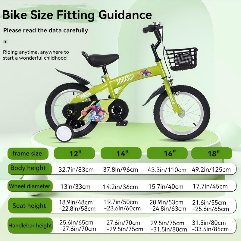 Fkznpj - 16" Sporty Kids Bike With Training Wheels And Stand Adjustable Saddle Suitable For Boys And Girls Aged 4 - 8 Years Tall Height 41 - 46" Available In A Variety Of Colors