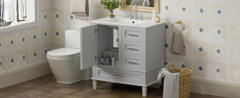 Bathroom Vanity, Modern Bathroom Cabinet With Sink Combo Set, Bathroom Storage Cabinet With A Soft Closing Door And 3 Drawers, Solid Wood Frame