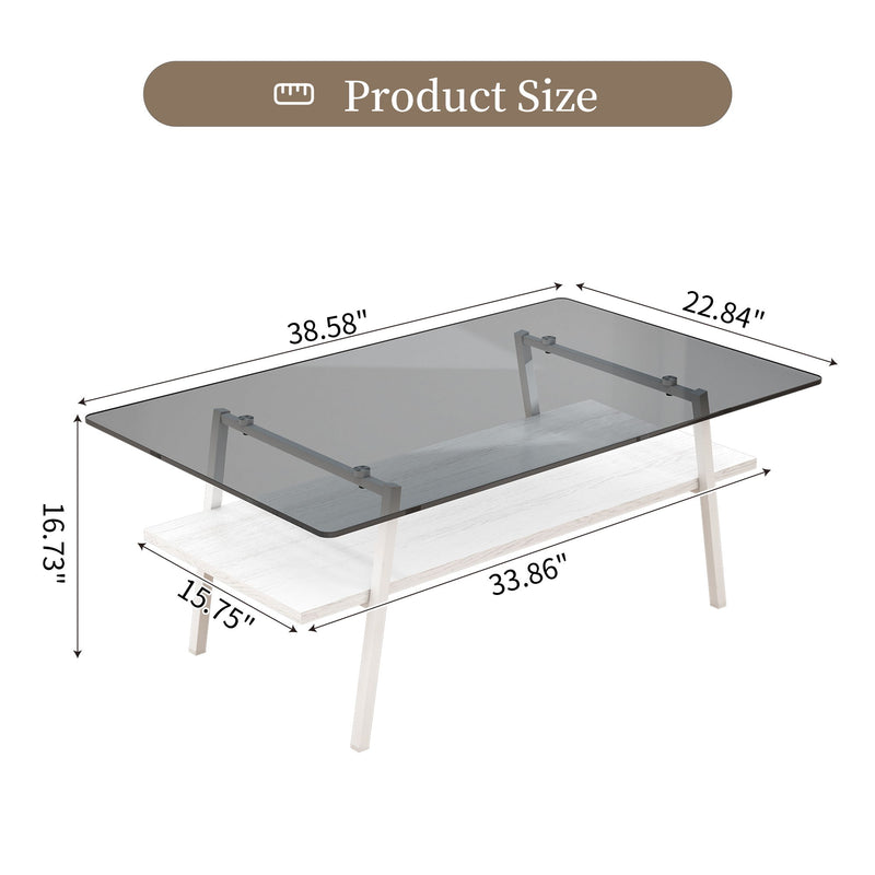 Rectangle Coffee Table, Tempered Glass Tabletop With Metal Legs