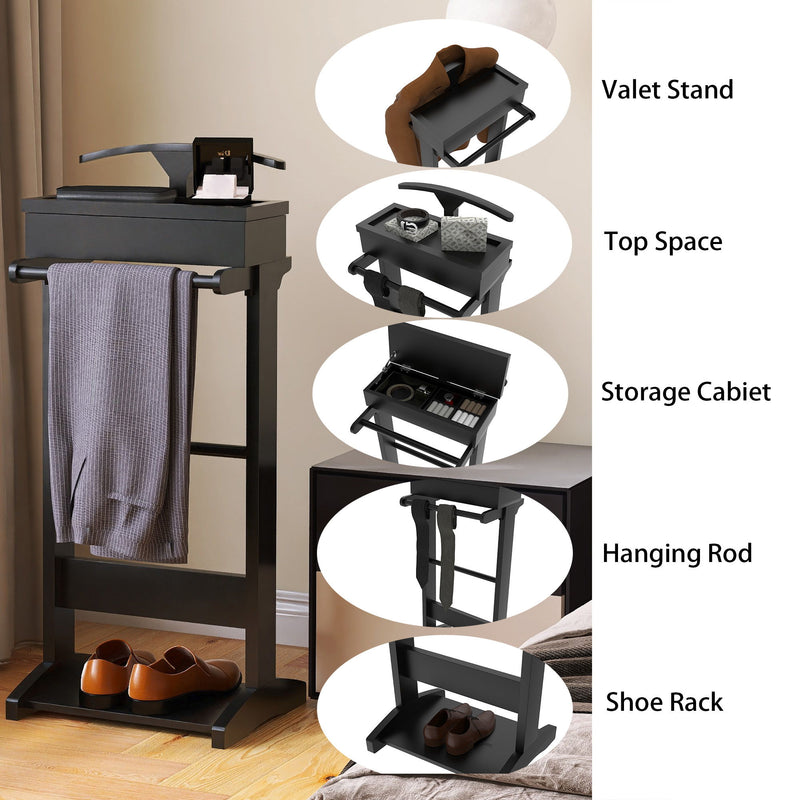 Portable Garment Rack, Clothes Valet Stand With Storage Organizer