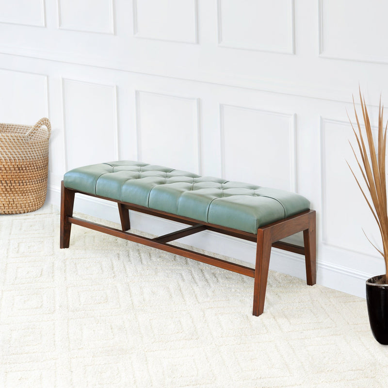 Hera - Bench With Buttons - Antique Green / Light Sage Green