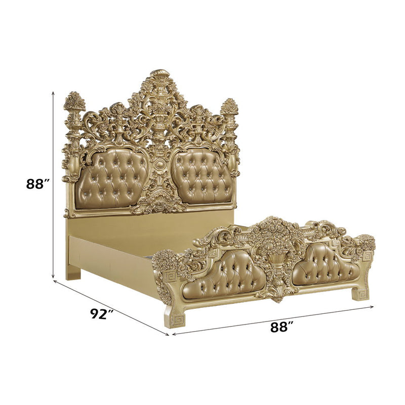 Seville - Eastern King Bed - Tan PU & Gold Finish